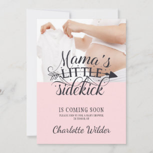 Little Sidekick Baby Bump Pink Girl Invitation