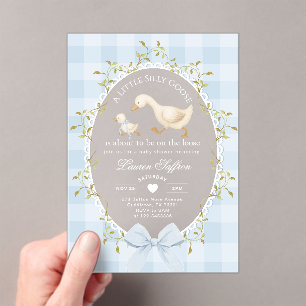 Little Silly Goose Baby Shower Blue Gingham Acrylic Invitations