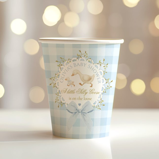 Little Silly Goose Blue Gingham Baby Shower Paper Cups (Creator Uploaded)