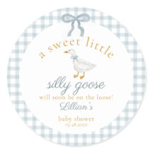 Little Silly Goose Bow Baby Shower Blue Gingham 