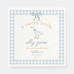 Little Silly Goose Bow Baby Shower Blue Gingham Napkin