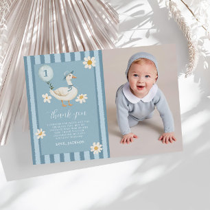 Little Silly Goose Daisy Boy 1st Birthday Photo Thank You Card