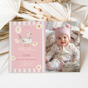 Little Silly Goose Daisy Girl 1st Birthday Photo Invitation