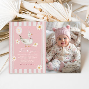 Little Silly Goose Daisy Girl 1st Birthday Photo Thank You Card