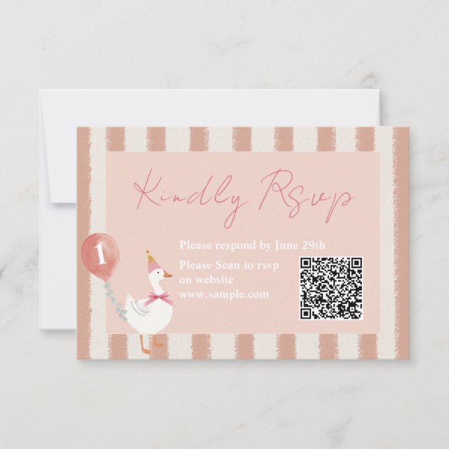 Little Silly Goose Pink Balloon Birthday RSVP Card (Front)