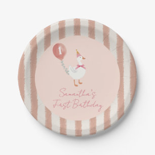 Little Silly Goose Pink Balloon Girl 1st Birthday Paper Plate