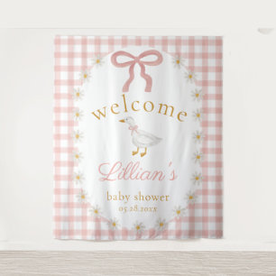 Little Silly Goose Pink Gingham Baby Shower Tapestry