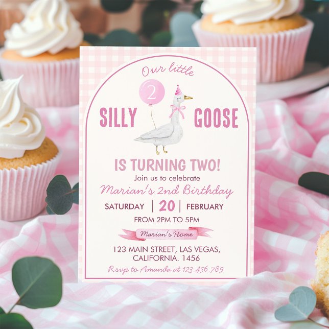 Little Silly Goose Pink Gingham Girl Birthday Invitation (Creator Uploaded)
