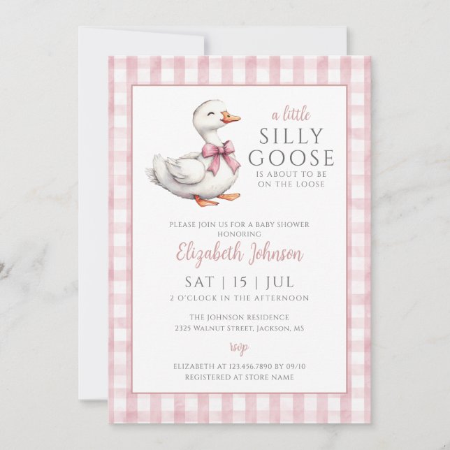 Little Silly Goose Pink Girl Baby Shower  Invitation (Front)