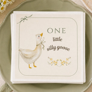 Little Silly Goose Sage Green Birthday Party Napkin