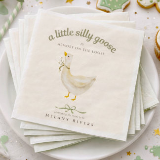 Little silly Goose Sage Green Bow Baby Shower Napkin