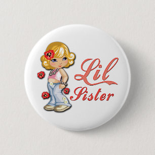 LIttle Sister and Flowers 6 Cm Round Badge