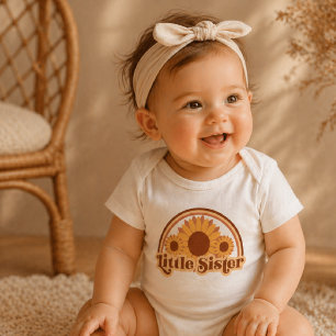 Little Sister Baby Romper Retro Sunflower Rainbow Bodysuit