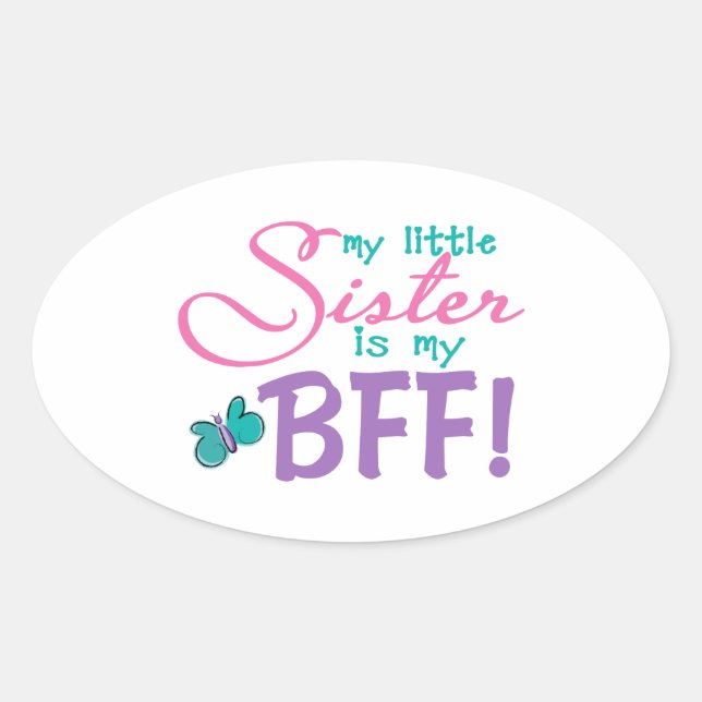 Little Sister BFF Butterfly Oval Sticker (Front)