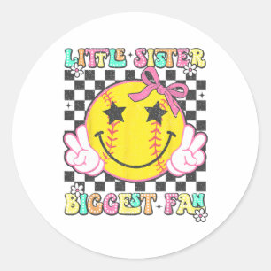 Little Sister Biggest Fan Retro Softll Sister Girl Classic Round Sticker