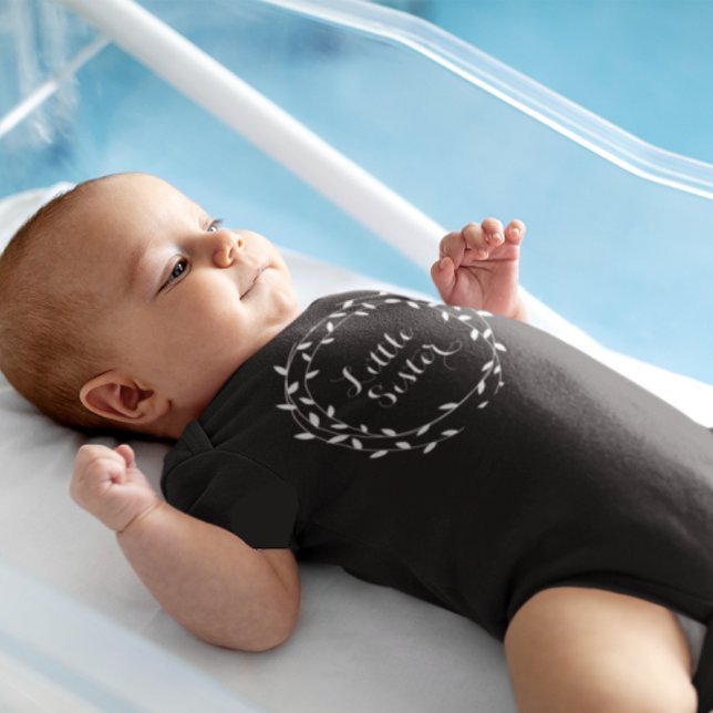 Little Sister Black & White Leaf Wreath Baby Girl Baby Bodysuit (Creator Uploaded)