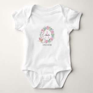Little Sister Bunny Personalised Pink Rose Baby Bodysuit