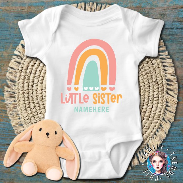 Little Sister colourful rainbow hearts Baby Bodysuit (Creator Uploaded)