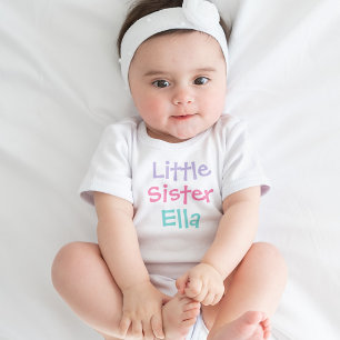Little Sister Colourful Script Personalised Baby Bodysuit