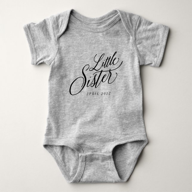 Little Sister Custom Due Date Announcement Baby Bodysuit (Front)
