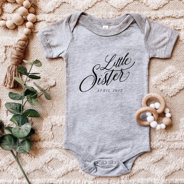 Little Sister Custom Due Date Announcement Baby Bodysuit (Creator Uploaded)