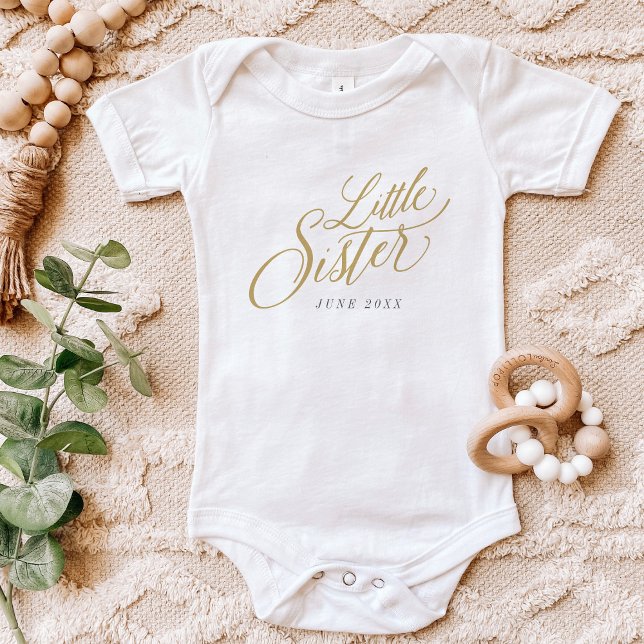 Little Sister Custom Due Date Announcement Baby Bodysuit (Creator Uploaded)