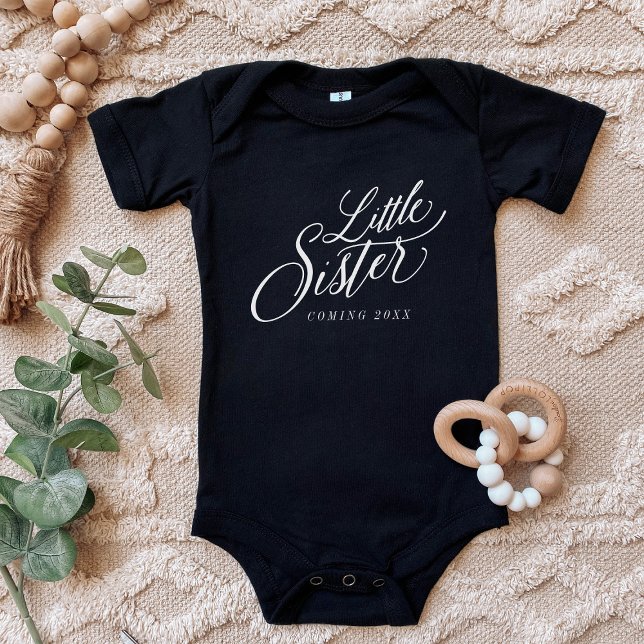 Little Sister Custom Due Date Announcement Baby Bodysuit (Creator Uploaded)