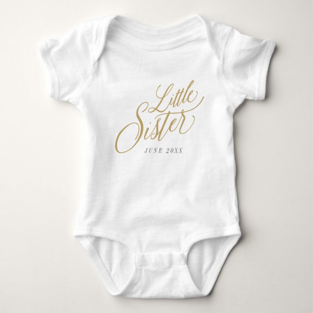 Little Sister Custom Due Date Announcement Baby Bodysuit (Front)