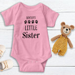 Little Sister Cute Personalised Pet Dog Lover  Baby Bodysuit<br><div class="desc">Dog's Little Sister ! Let everyone know of your best dog and newly appointed guard dog in the welcoming home of your new baby with this cute custom dog lover baby clothes. “Your Dog's Little Sister" personalise with your dogs name. Perfect baby shower gift to a dog mum, this dog...</div>