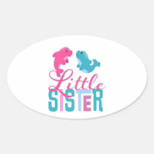Little Sister Dolphins Oval Sticker