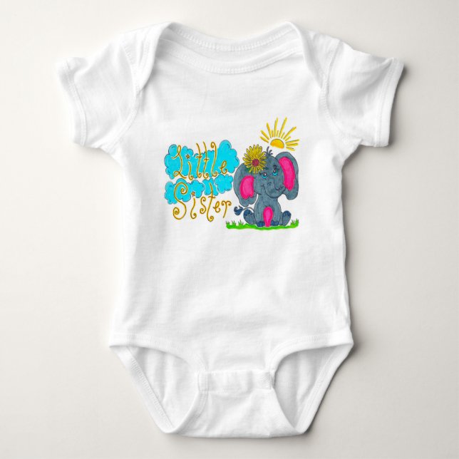 "Little Sister" Elephant Baby Bodysuit (Front)