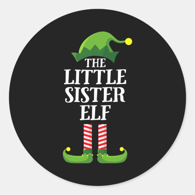 Little Sister Elf Matching Family Group Christmas  Classic Round Sticker (Front)