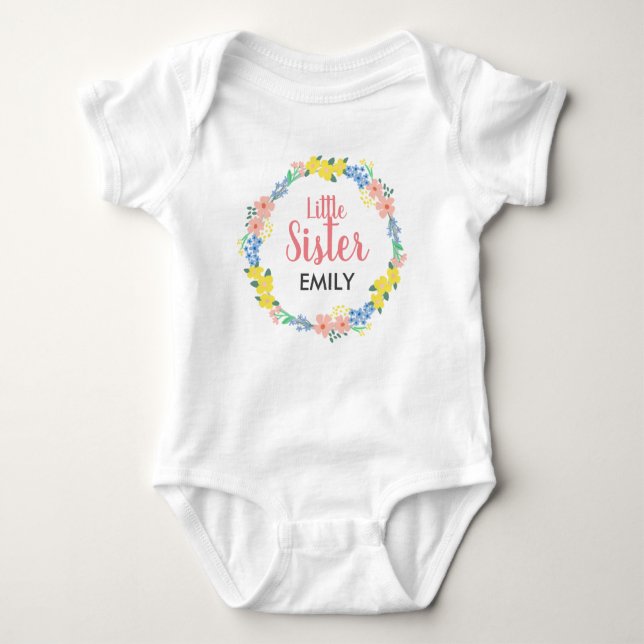 Little Sister Floral Wreath Baby Bodysuit (Front)