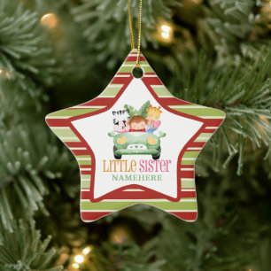Little Sister Jungle Safari Animals Friends on Car Ceramic Ornament
