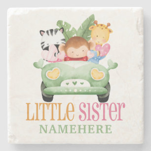 Little Sister Jungle Safari Animals Friends on Car Stone Coaster