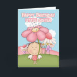 Little Sister, Little Garden Fairy & Flower Card<br><div class="desc">A sweet little Garden Fairy with her big umbrella pink daisy and lots of little flowers in the background,  a sweet little graphic that will bring a smile to any fairy lovers face. Original Graphics Primsy Doddles@etsy.com</div>