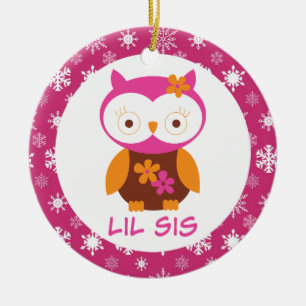 Little Sister Owl Sibling Keepsake Ornament Gift