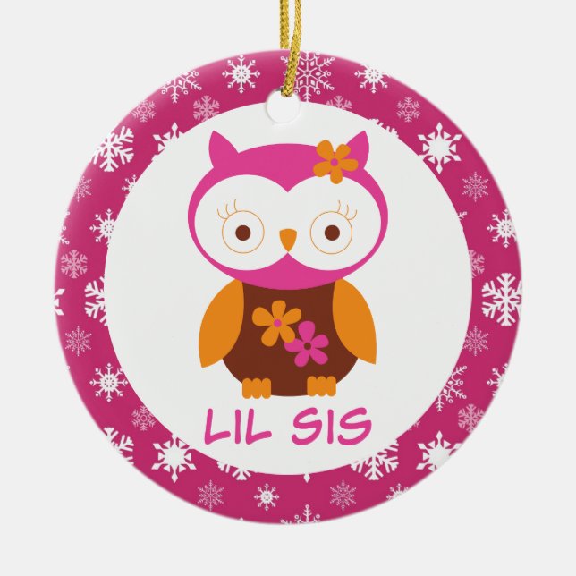 Little Sister Owl Sibling Keepsake Ornament Gift (Front)