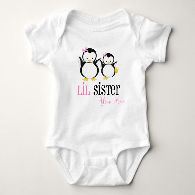 Little Sister Penguin Personalised Pink Shirt (Front)