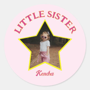 Little Sister Photo in Star Personalised  Classic Round Sticker