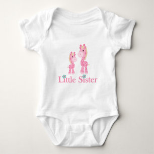 Little Sister Pink Giraffes Baby Bodysuit