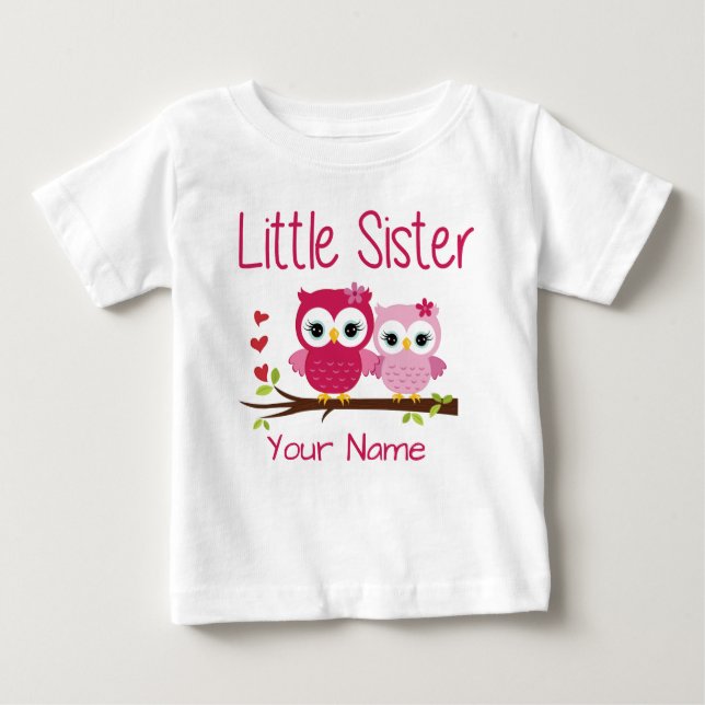 Little Sister Pink Owl Personalised T Shirt (Front)