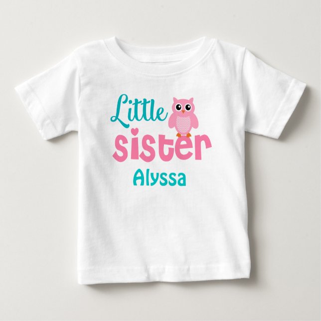 Little Sister Pink Teal Personalised shirt (Front)