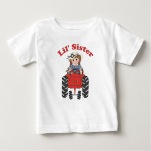 Little Sister Red Tractor Baby T-Shirt