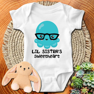 Little Sister Sweetheart Kawaii Blue Octopus Baby Bodysuit