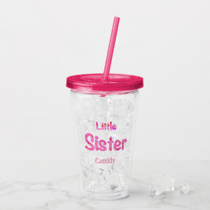 Little Sister Typography Personalised with Name Acrylic Tumbler