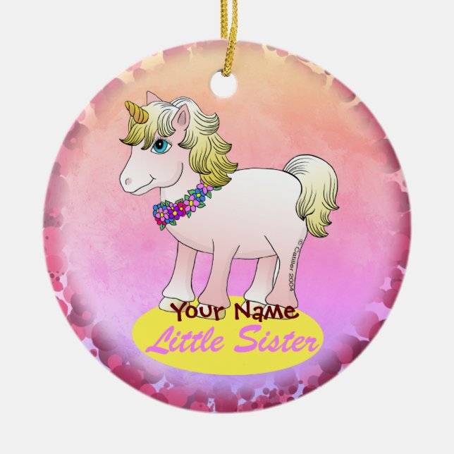 Little Sister Unicorn Ceramic Ornament (Front)