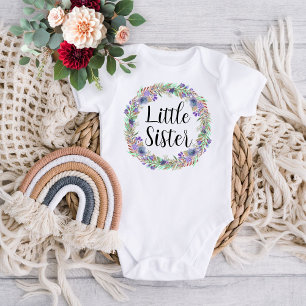 Little Sister Watercolour Floral Wreath Baby Bodysuit