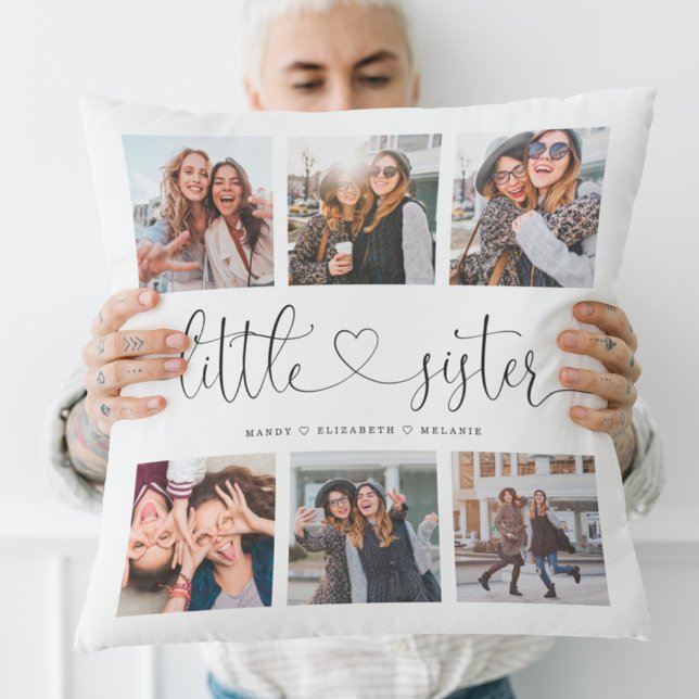 Little Sisters Script Sisters Gift Photo Collage Cushion (Creator Uploaded)