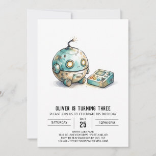 Little Sketch Robot Birthday Invitation